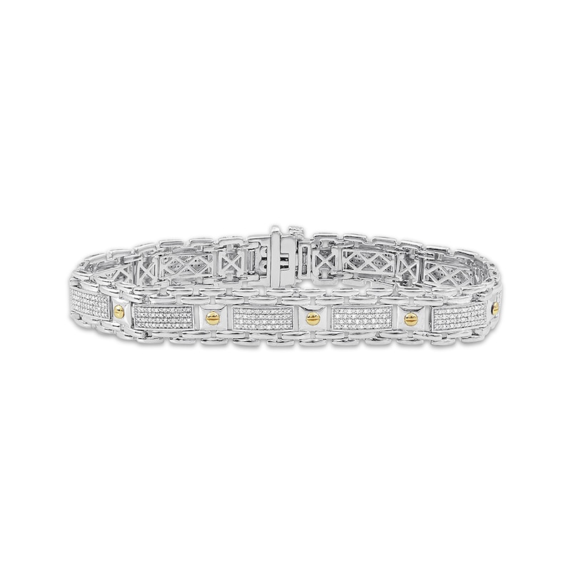 Main Image 1 of Previously Owned Men's Diamond Bracelet 1/2 ct tw Round Sterling Silver & 10K Yellow Gold 8.5&quot;