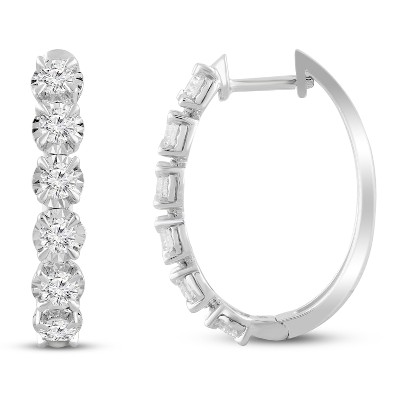 Main Image 1 of Previously Owned Diamond Hoop Earrings 1 ct tw 10K White Gold