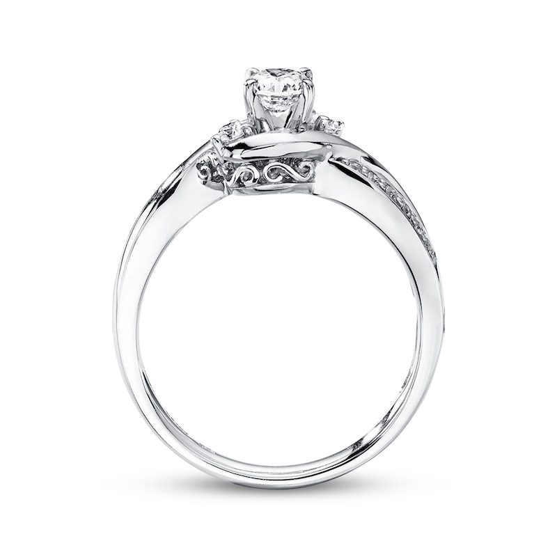 Main Image 3 of Previously Owned Three-Stone Engagement Ring 3/8 ct tw Round-cut Diamonds 14K White Gold