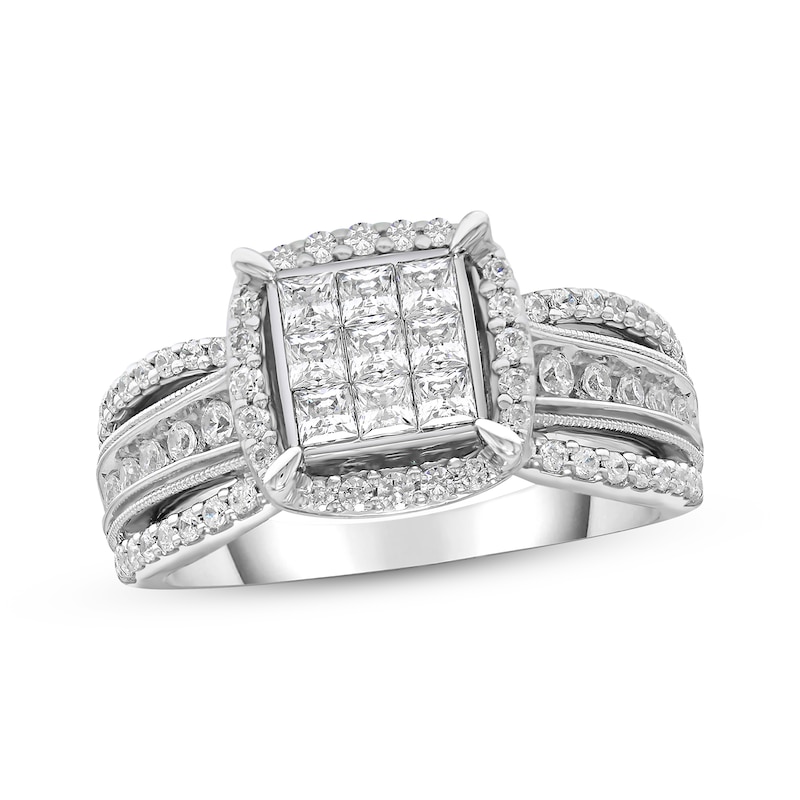 Main Image 1 of Previously Owned Diamond Engagement Ring 1 ct tw Princess/Round 10K White Gold