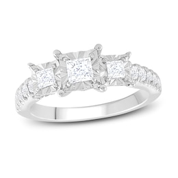 Previously Owned Three-Stone Diamond Engagement Ring 1 ct tw Princess/Round 10K White Gold