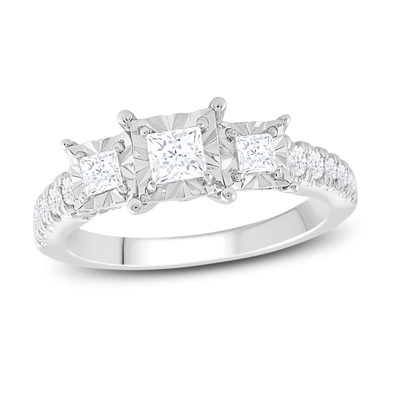 Previously Owned Three-Stone Diamond Engagement Ring 1 ct tw Princess/Round 10K White Gold