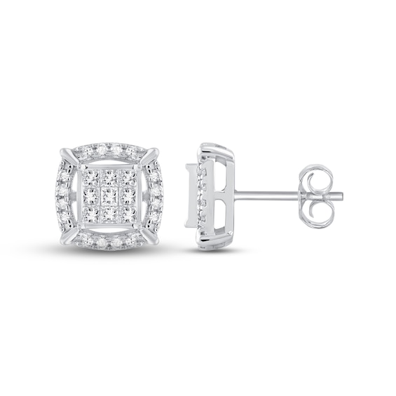 Previously Owned Diamond Earrings 1/2 ct tw Princess & Round 10K White Gold