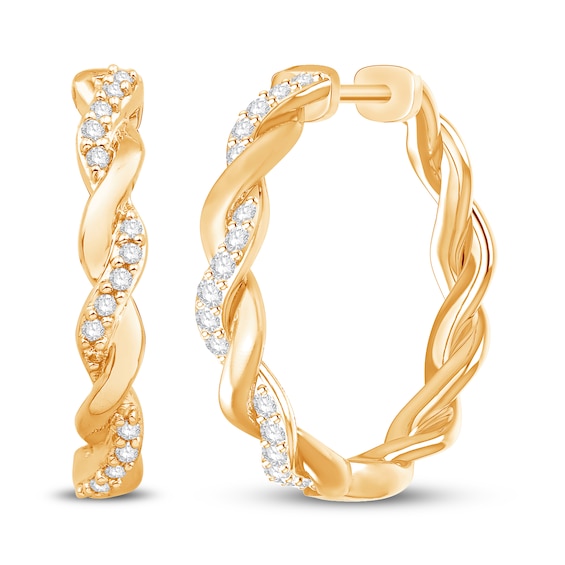 Previously Owned Circle of Gratitude Diamond Hoop Earrings 1/ ct tw Round-cut 10K Gold