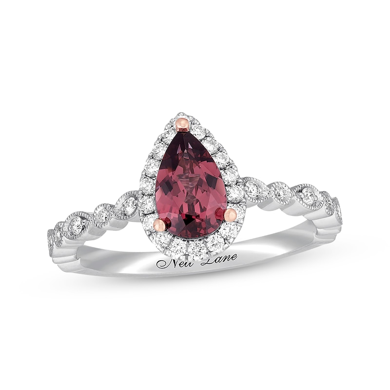 Main Image 1 of Previously Owned Neil Lane Garnet & Diamond Engagement Ring 1/4 ct tw Pear & Round-cut 14K White Gold