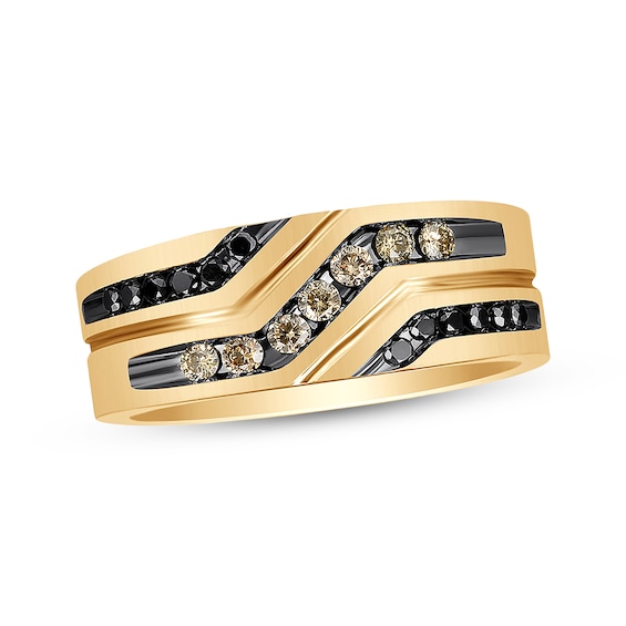 Previously Owned Men's Brown & Black Diamond Band 1/2 ct tw 10K Yellow Gold