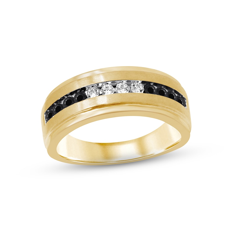 Main Image 1 of Previously Owned Men's Black & White Diamond Wedding Band 1/2 cttw 10K Yellow Gold