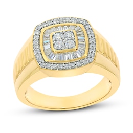 Previously Owned Men's Diamond Fashion Ring 3/4 ct tw Round & Baguette 10K Yellow Gold