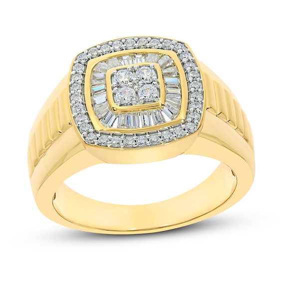Previously Owned Men's Diamond Fashion Ring 3/4 ct tw Round & Baguette 10K Yellow Gold