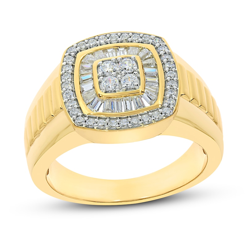 Main Image 1 of Previously Owned Men's Diamond Fashion Ring 3/4 ct tw Round & Baguette 10K Yellow Gold