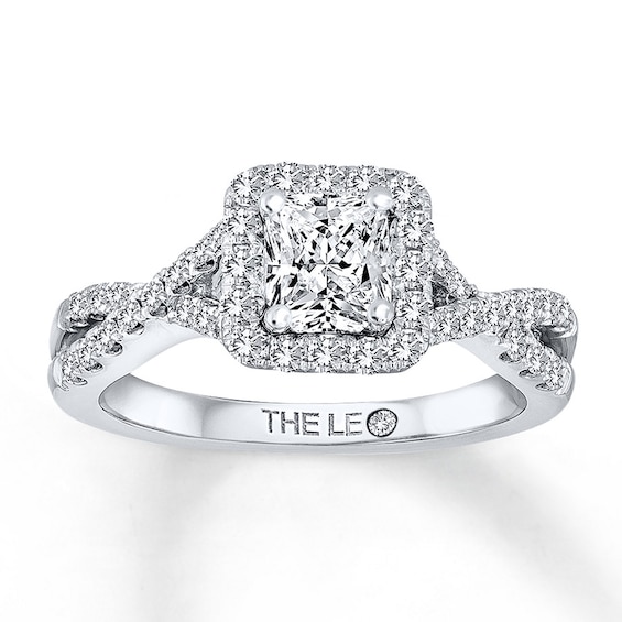 Previously Owned THE LEO Diamond Engagement Ring 1-1/4 ct tw Radiant & Round-cut 14K White Gold