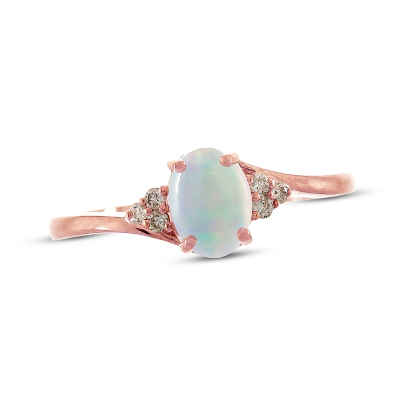 Main Image 1 of Previously Owned Natural Ethiopian Opal Ring 1/15 ct tw Round-cut Diamonds 10K Rose Gold - Size 9.75