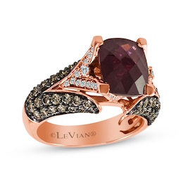 Previously Owned Le Vian Cushion-Cut Garnet Ring 1-1/6 ct tw Round Diamonds 14K Strawberry Gold - Size 4.5