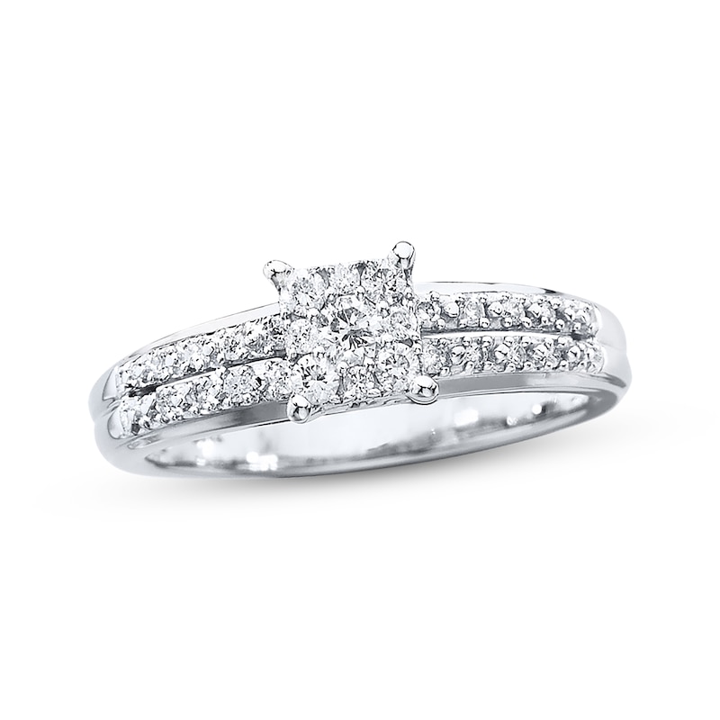 Previously Owned Multi-Diamond Engagement Ring 1/4 ct tw Round-cut 10K White Gold Size 4.75