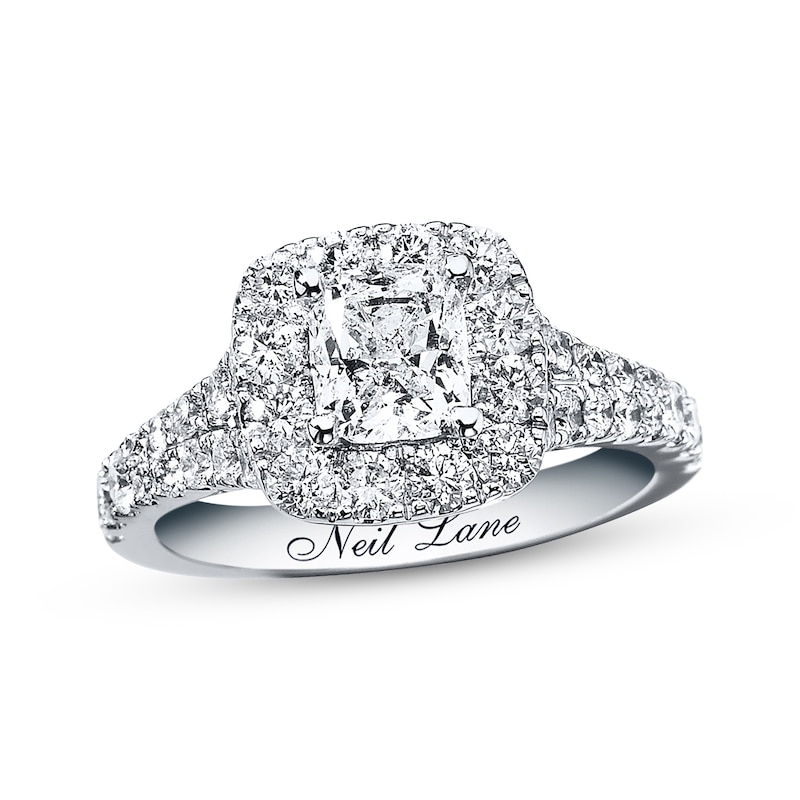 Main Image 1 of Previously Owned Neil Lane Engagement Ring 2-1/6 ct tw Cushion & Round-cut Diamond 14K White Gold - Size 4