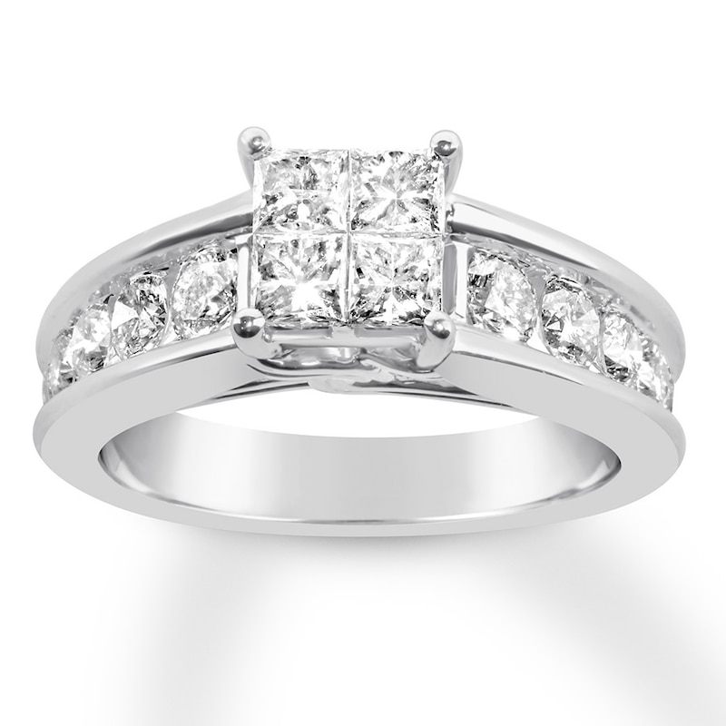 Main Image 1 of Previously Owned Diamond Engagement Ring 1-3/4 ct tw Princess/Round-cut 14K White Gold - Size 10.75