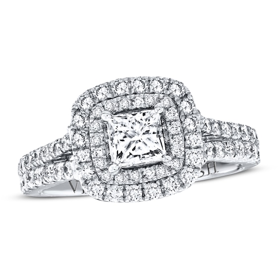 Previously Owned Engagement Ring 1-1/2 ct tw Princess & Round-cut Diamonds 14K White Gold - 4.5