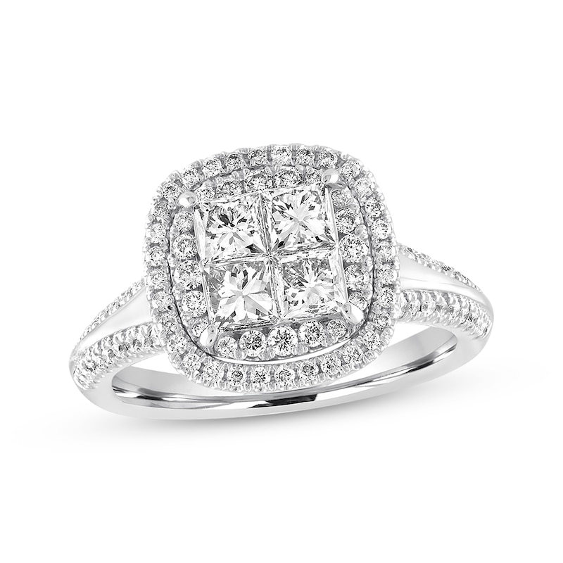 Previously Owned Diamond Engagement Ring 1-1/2 ct tw Princess & Round 14K White Gold - Size 9.5