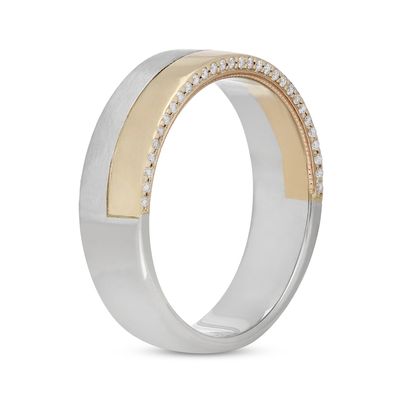 Main Image 2 of Previously Owned Neil Lane Men's Diamond Wedding Band 1/5 ct tw Round-Cut 14K Two-Tone Gold