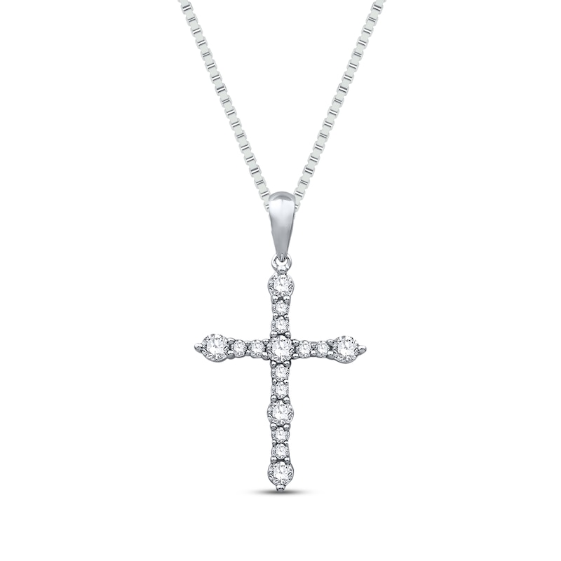 Main Image 1 of Previously Owned Diamond Cross Necklace 1/2 ct tw Round-cut 10K White Gold 18&quot;