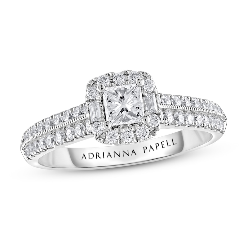 Main Image 1 of Previously Owned Adrianna Papell Diamond Engagement Ring 5/8 ct tw Princess, Round & Baguette-cut 14K White Gold