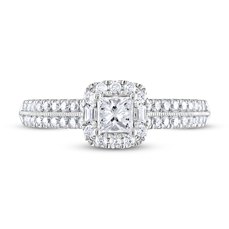 Main Image 3 of Previously Owned Adrianna Papell Diamond Engagement Ring 5/8 ct tw Princess, Round & Baguette-cut 14K White Gold