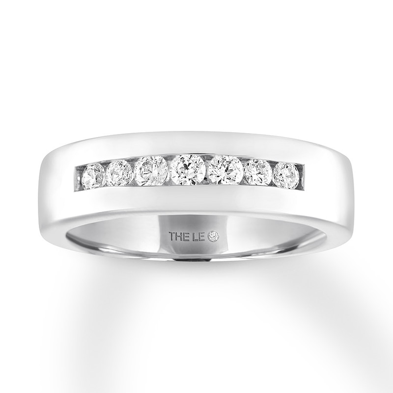 Main Image 1 of Previously Owned Men's THE LEO Diamond Wedding Band 3/8 ct tw Round-cut 14K White Gold