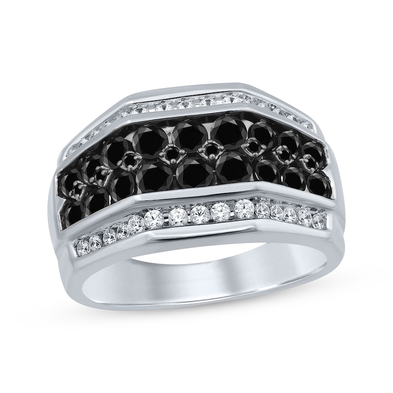 Main Image 1 of Previously Owned Men's Black & White Diamond Ring 2 ct tw Round-cut 10K White Gold