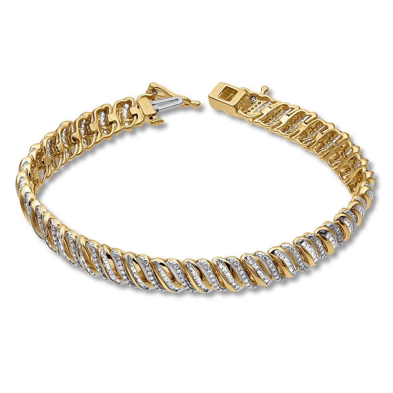 Main Image 1 of Previously Owned Diamond Bracelet 2 ct tw Round/Baguette 10K Yellow Gold 7&quot;