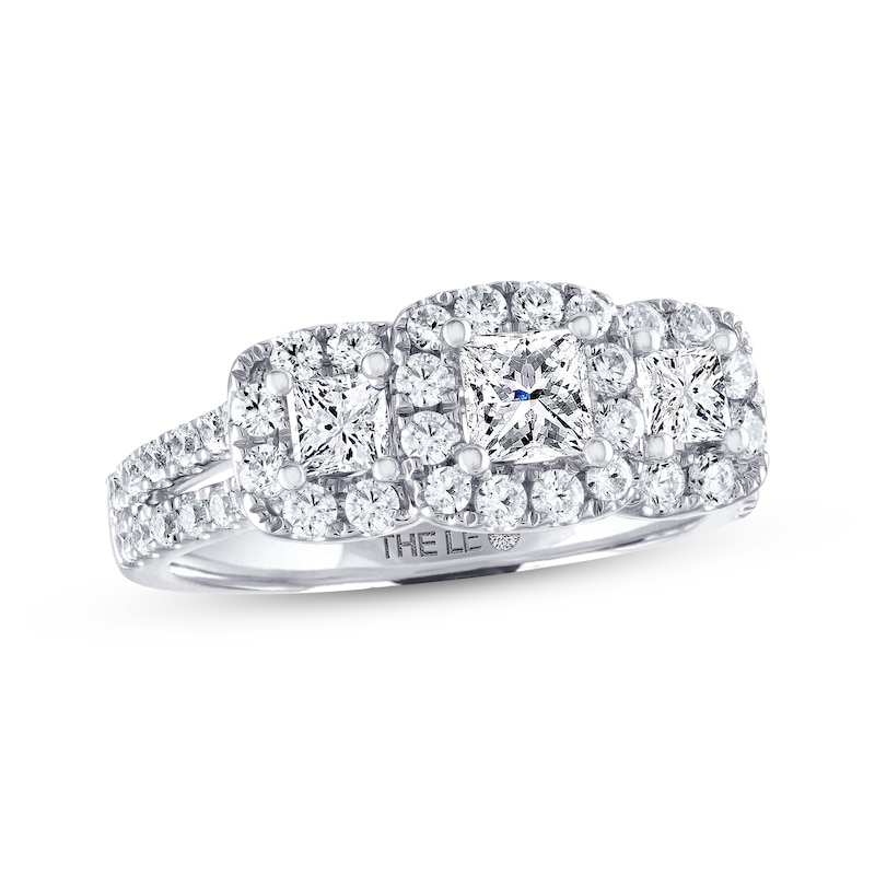 Main Image 1 of Previously Owned THE LEO Diamond Three-Stone Engagement Ring 1-1/3 ct tw Princess & Round-cut 14K White Gold