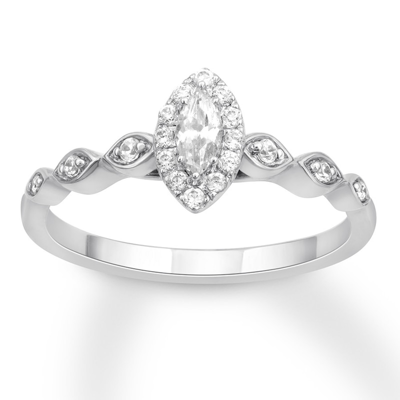 Previously Owned Diamond Engagement Ring 1/3 ct tw Marquise/Round 10K White Gold - Size 3.75