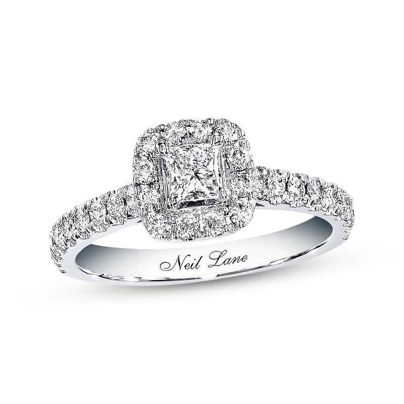 Previously Owned Neil Lane Engagement Ring 7/8 ct tw Princess & Round-cut Diamonds 14K White Gold - Size 11.5