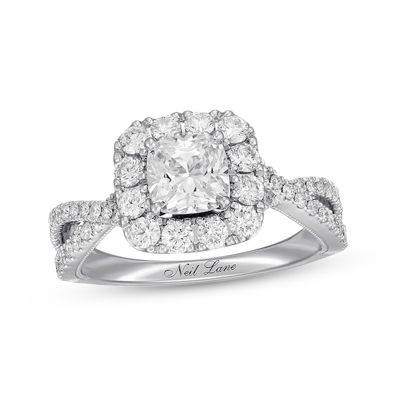 Previously Owned Neil Lane Diamond Engagement Ring 1-3/4 ct tw Cushion & Round-cut 14K White Gold - Size 10.25