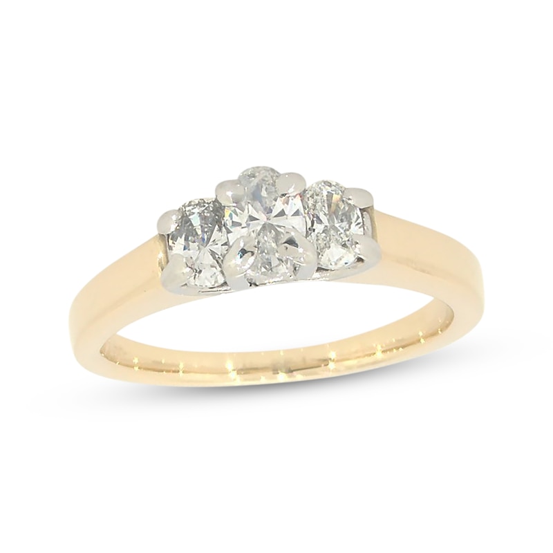 Previously Owned Three-Stone Diamond Engagement Ring 1/2 ct tw Oval-cut 14K Yellow Gold - Size 4.5