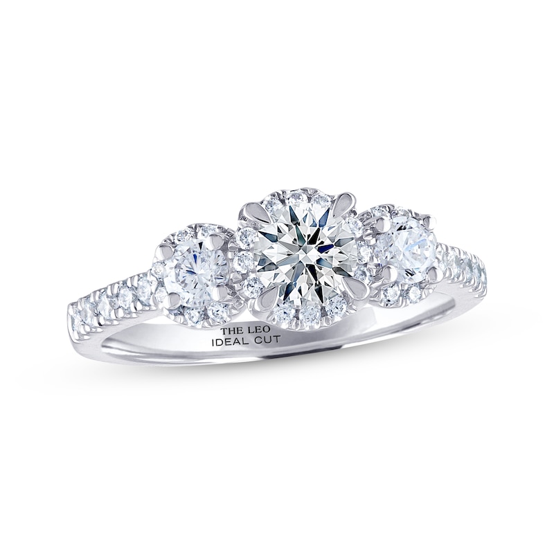 Main Image 1 of Previously Owned THE LEO Ideal Cut Diamond Three-Stone Engagement Ring 1 ct tw Round-cut 14K White Gold