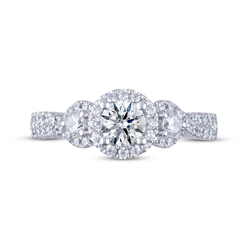 Main Image 3 of Previously Owned THE LEO Ideal Cut Diamond Three-Stone Engagement Ring 1 ct tw Round-cut 14K White Gold