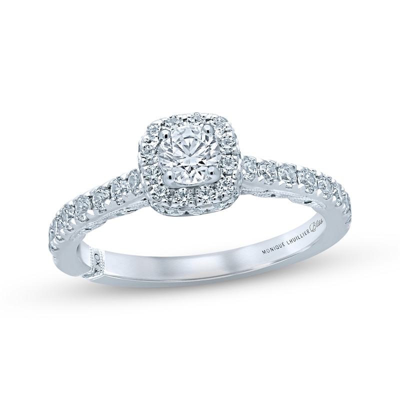 Previously Owned Monique Lhuillier Bliss Diamond Engagement Ring 7/8 ct Round-cut 18K White Gold