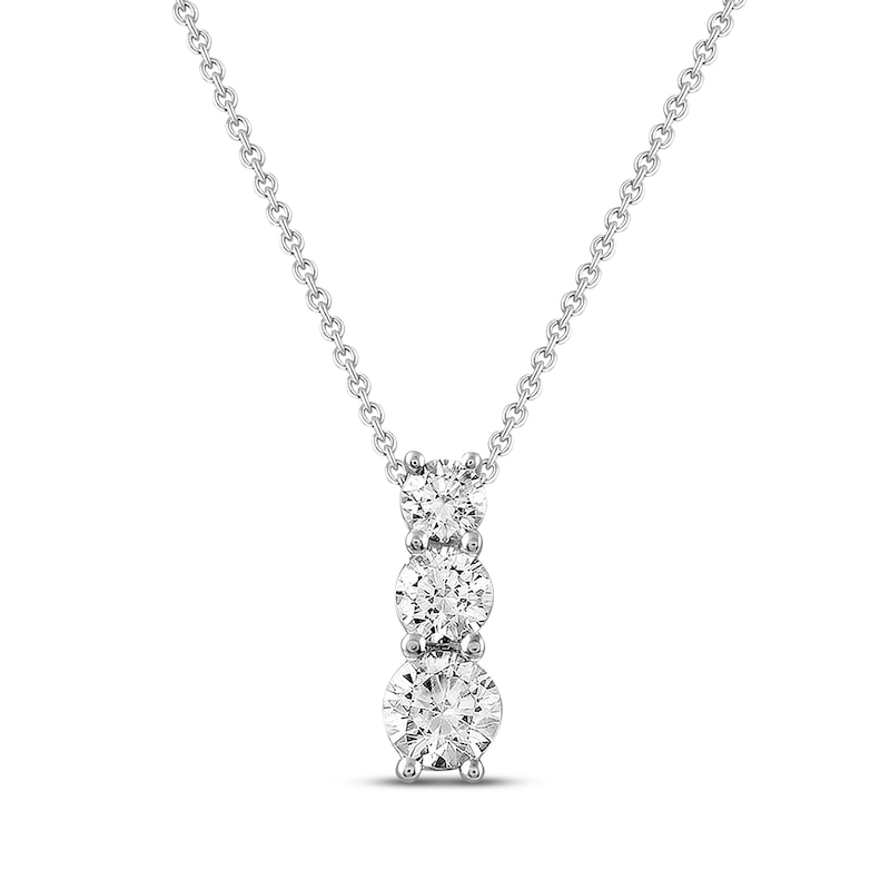 Main Image 1 of Previously Owned Three-Stone Diamond Necklace 1/2 ct tw Round-cut 10K White Gold 18&quot;