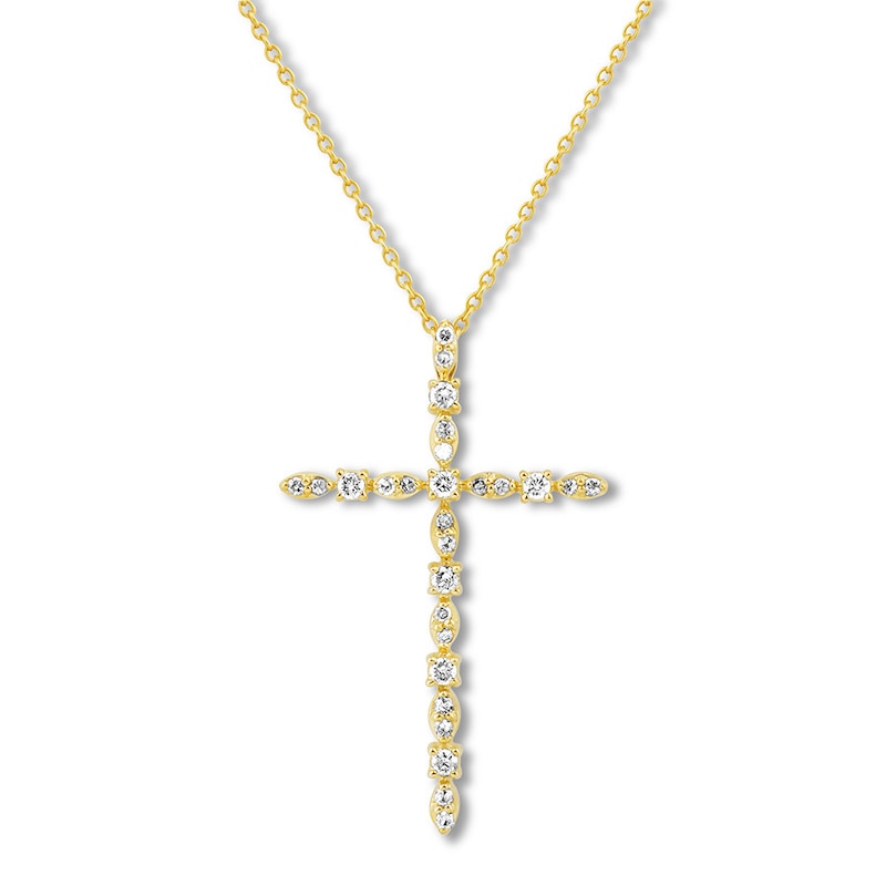 Main Image 1 of Previously Owned Diamond Cross Necklace 1/5 ct tw Round-cut 10K Yellow Gold