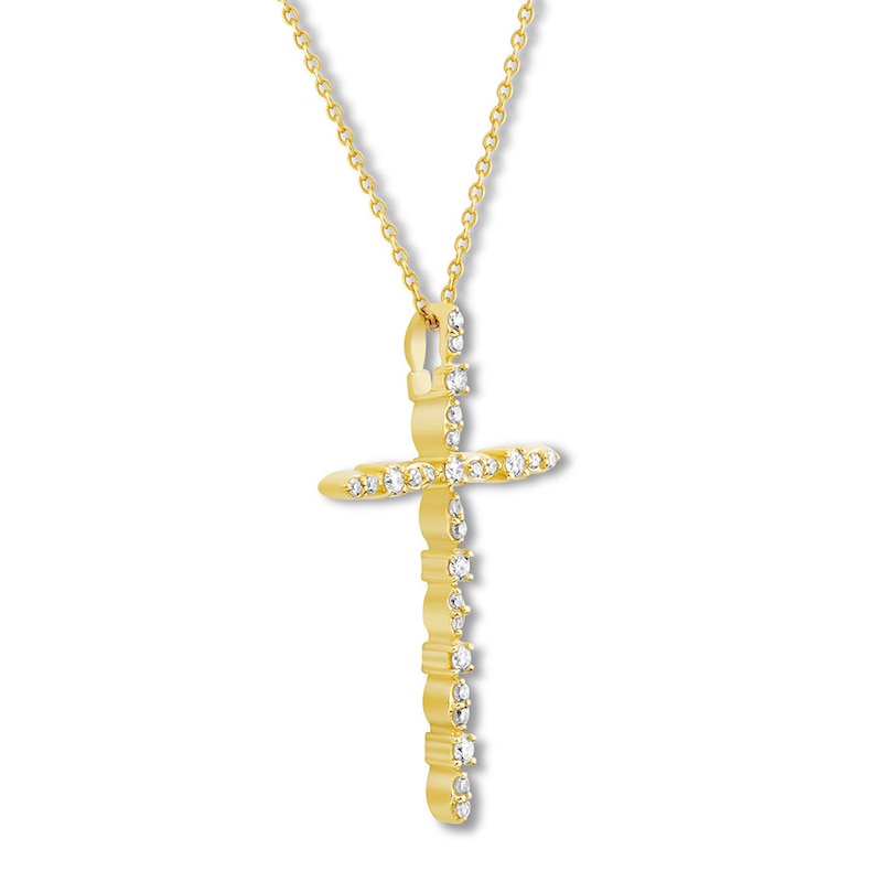 Main Image 2 of Previously Owned Diamond Cross Necklace 1/5 ct tw Round-cut 10K Yellow Gold