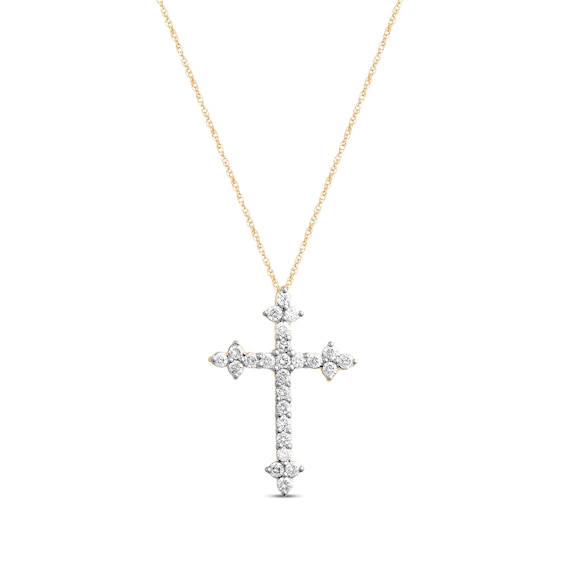 Previously Owned Diamond Cross Necklace 1/ ct tw Round-cut 10K Yellow Gold