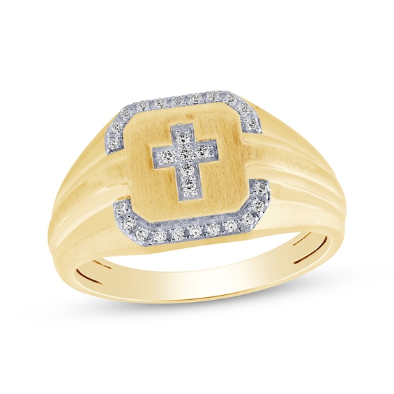 Previously Owned Men's Diamond Cross Ring 1/6 ct tw 10K Yellow Gold