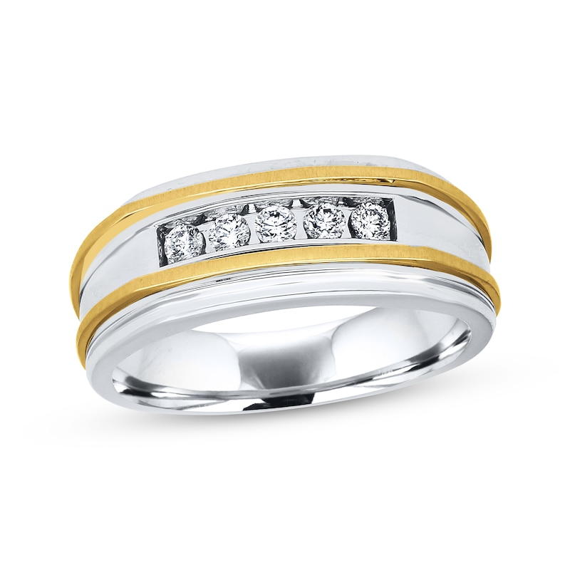 Main Image 1 of Previously Owned Men's Diamond Wedding Band 1/4 ct tw Round-cut 10K Two-Tone Gold