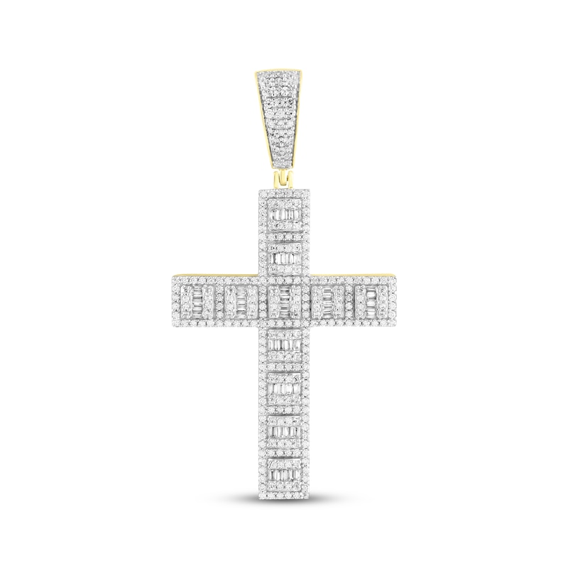 Main Image 1 of Previously Owned Men's Diamond Cross Pendant 1-1/2 ct tw Round/Baguette 10K Yellow Gold