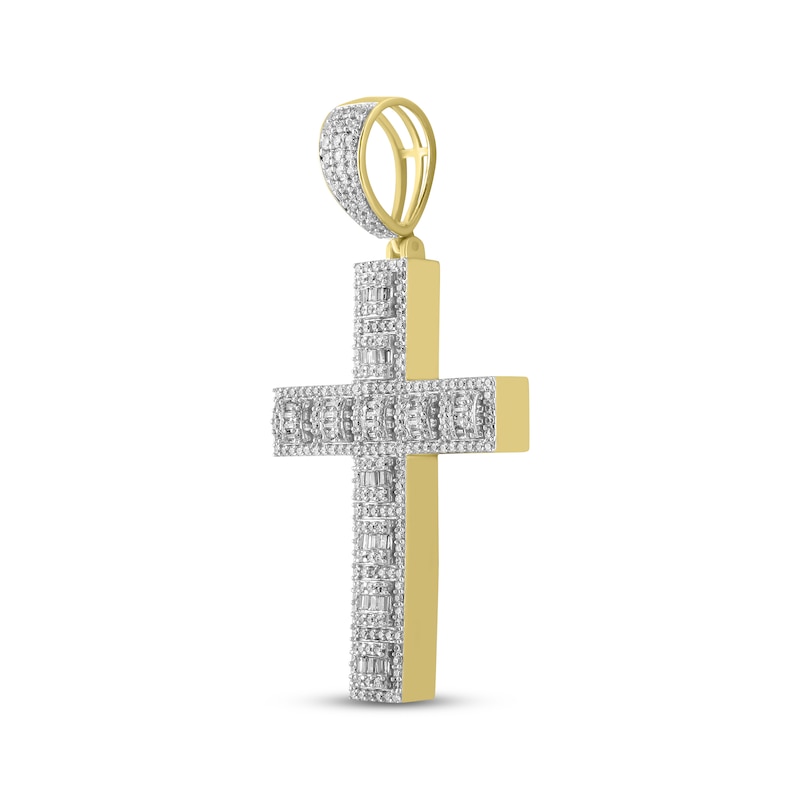 Main Image 2 of Previously Owned Men's Diamond Cross Pendant 1-1/2 ct tw Round/Baguette 10K Yellow Gold