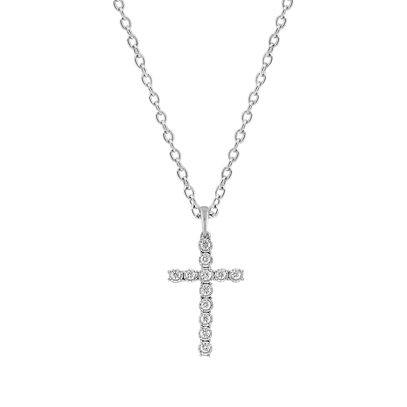 Main Image 1 of Previously Owned Diamond Cross Necklace 1/4 ct tw Round-cut 10K White Gold