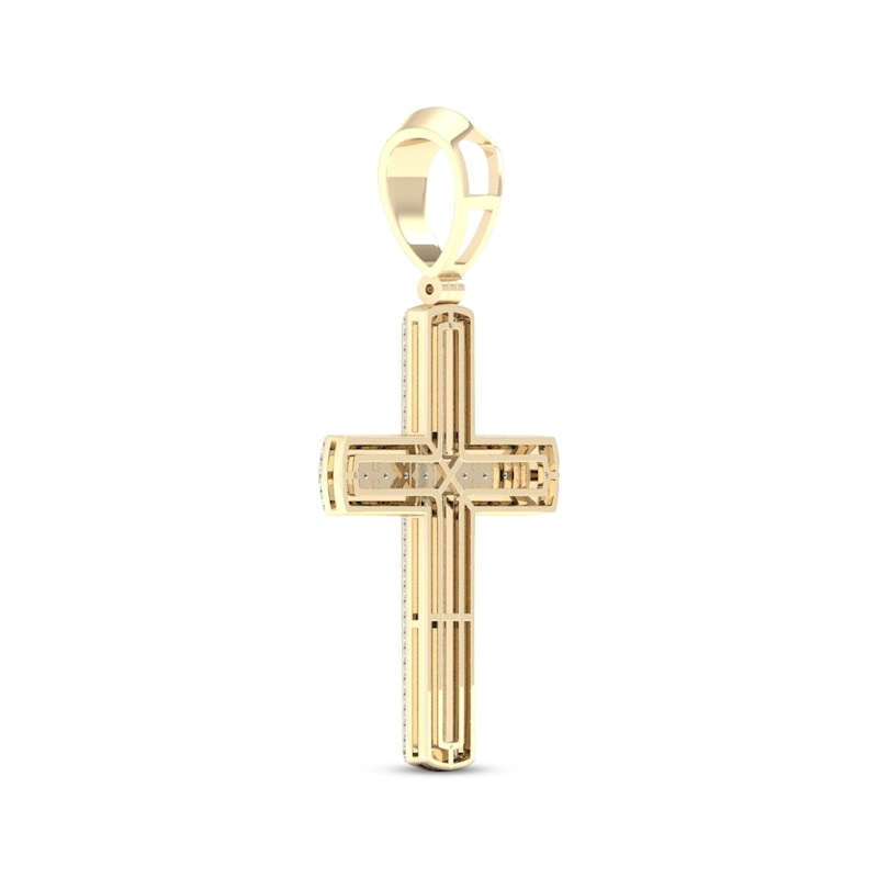 Main Image 4 of Previously Owned Men's Diamond Cross Pendant 2 ct tw Round-cut 10K Yellow Gold