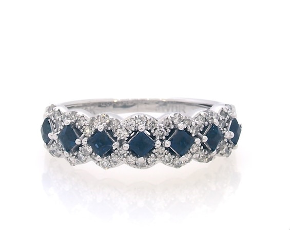 Previously Owned Square-Cut Blue Sapphire & Diamond Anniversary Ring 1/4 ct tw 10K White Gold