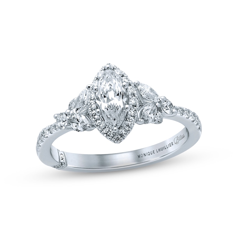 Previously Owned Monique Lhuillier Bliss Diamond Engagement Ring 1-1/8 ct tw Marquise & Round-cut 18K White Gold