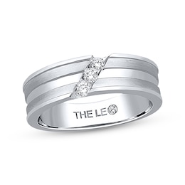 Previously Owned Men's THE LEO Wedding Band 1/6 ct tw Round-cut Diamonds 14K White Gold